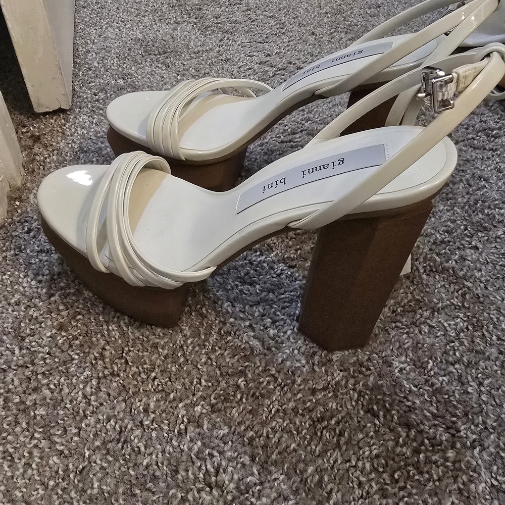 Gianni Bini Cream and Brown Block Heel Sandals